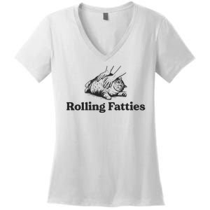 Rolling Fatties Funny Cat Lover Women's V-Neck T-Shirt