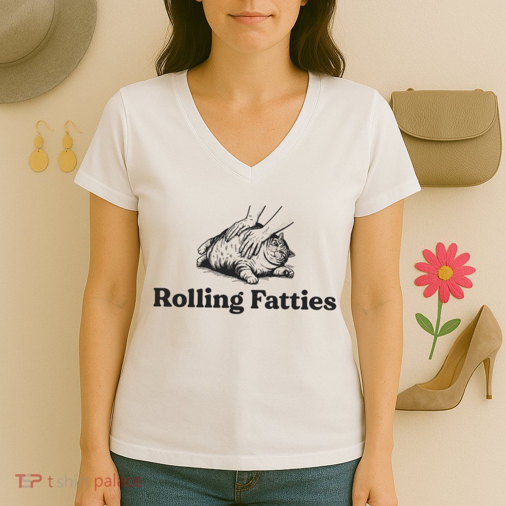 Rolling Fatties Funny Cat Lover Women's V-Neck T-Shirt