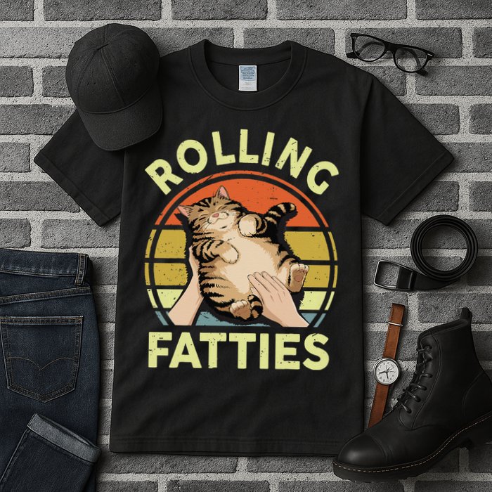 Rolling Fatties Funny Tabby Cat Breed Mom Dad Kitten Retro Tall T-Shirt