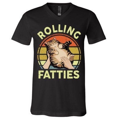 Rolling Fatties Funny Tabby Cat Breed Mom Dad Kitten Retro V-Neck T-Shirt