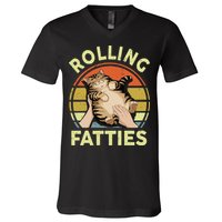 Rolling Fatties Funny Tabby Cat Breed Mom Dad Kitten Retro V-Neck T-Shirt
