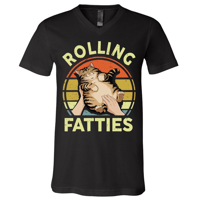 Rolling Fatties Funny Tabby Cat Breed Mom Dad Kitten Retro V-Neck T-Shirt