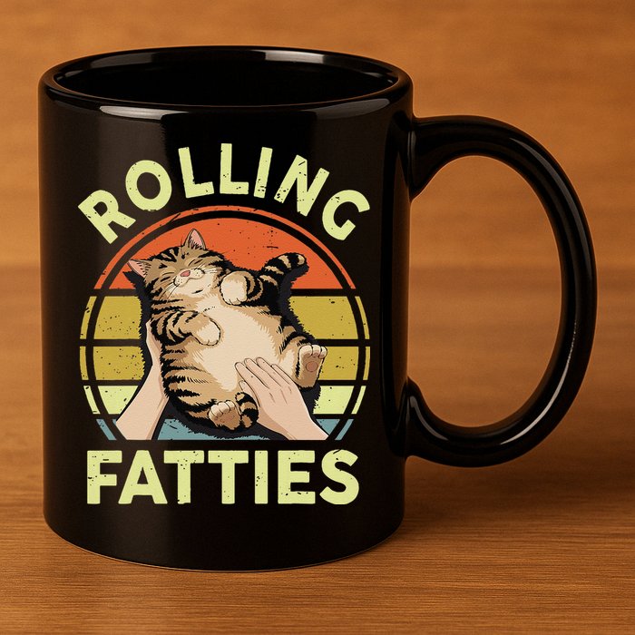 Rolling Fatties Funny Tabby Cat Breed Mom Dad Kitten Retro 11oz C Handle Ceramic Mug