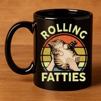 Rolling Fatties Funny Tabby Cat Breed Mom Dad Kitten Retro 11oz C Handle Ceramic Mug