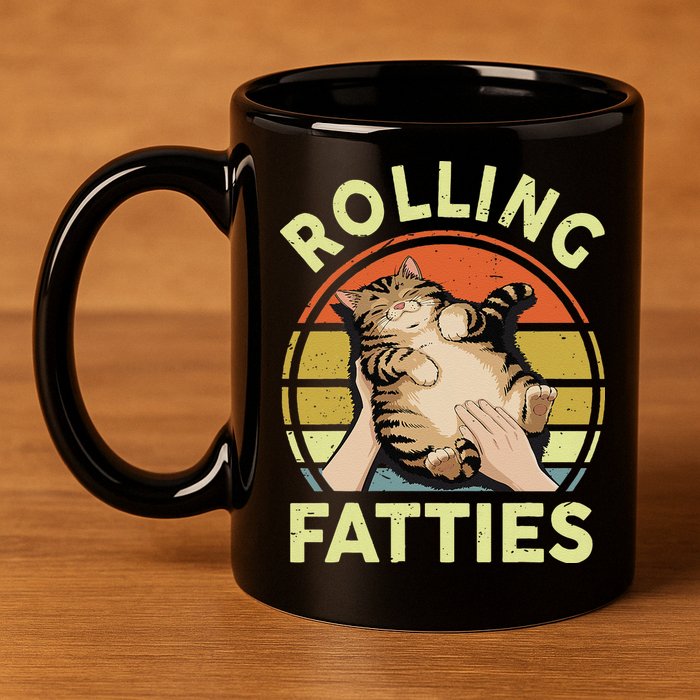 Rolling Fatties Funny Tabby Cat Breed Mom Dad Kitten Retro 11oz C Handle Ceramic Mug