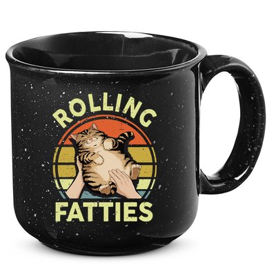 Rolling Fatties Funny Tabby Cat Breed Mom Dad Kitten Retro 15oz Campfire Ceramic Mug