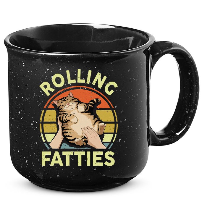 Rolling Fatties Funny Tabby Cat Breed Mom Dad Kitten Retro 15oz Campfire Ceramic Mug