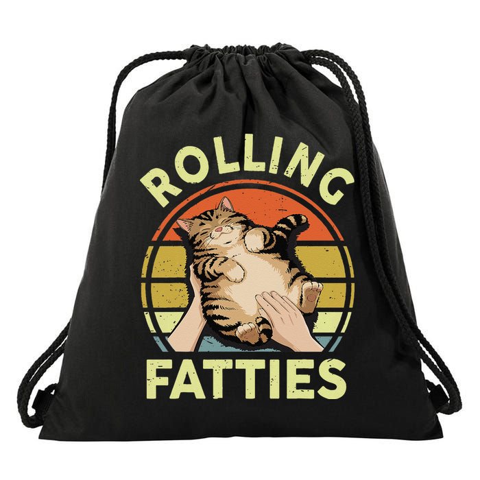 Rolling Fatties Funny Tabby Cat Breed Mom Dad Kitten Retro Drawstring Bag