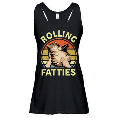 Rolling Fatties Funny Tabby Cat Breed Mom Dad Kitten Retro Ladies Essential Flowy Tank
