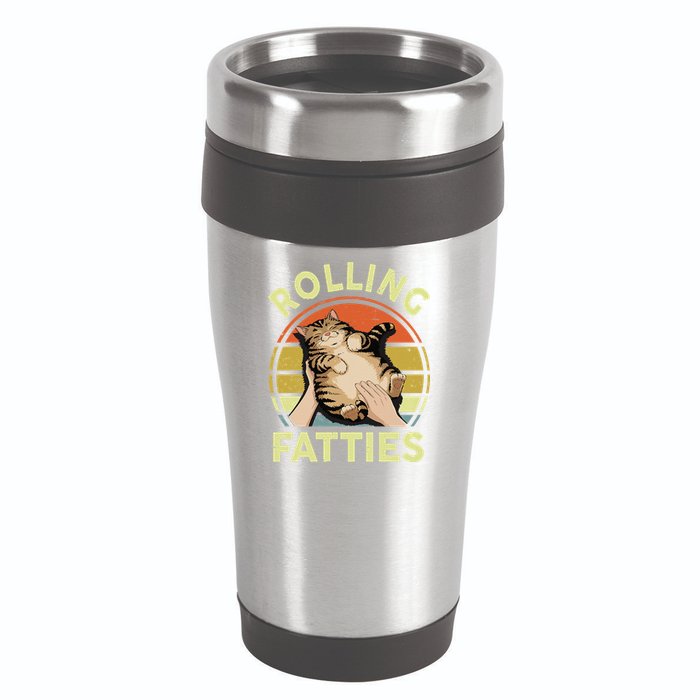 Rolling Fatties Funny Tabby Cat Breed Mom Dad Kitten Retro 16oz Travel Tumbler