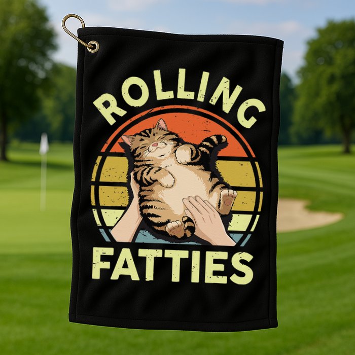 Rolling Fatties Funny Tabby Cat Breed Mom Dad Kitten Retro Golf Towel