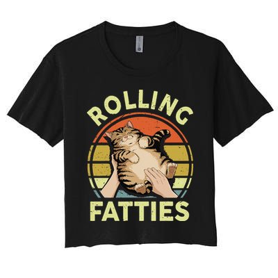 Rolling Fatties Funny Tabby Cat Breed Mom Dad Kitten Retro Women's Crop Top Tee