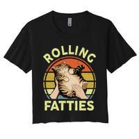 Rolling Fatties Funny Tabby Cat Breed Mom Dad Kitten Retro Women's Crop Top Tee