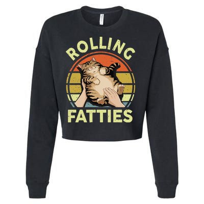 Rolling Fatties Funny Tabby Cat Breed Mom Dad Kitten Retro Cropped Pullover Crew