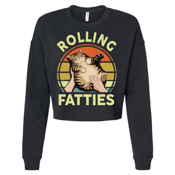 Rolling Fatties Funny Tabby Cat Breed Mom Dad Kitten Retro Cropped Pullover Crew