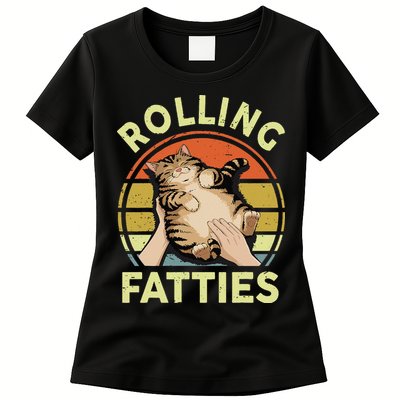 Rolling Fatties Funny Tabby Cat Breed Mom Dad Kitten Retro Womens T-Shirt