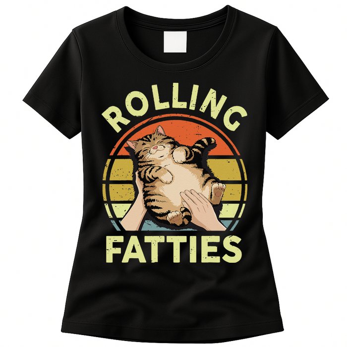 Rolling Fatties Funny Tabby Cat Breed Mom Dad Kitten Retro Womens T-Shirt