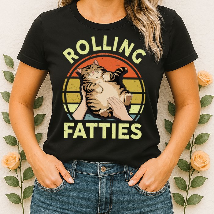 Rolling Fatties Funny Tabby Cat Breed Mom Dad Kitten Retro Womens T-Shirt