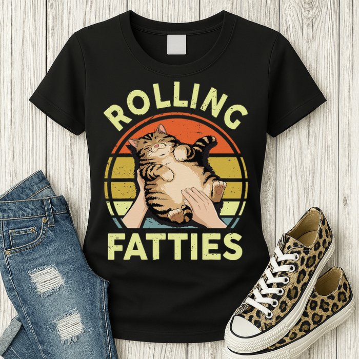 Rolling Fatties Funny Tabby Cat Breed Mom Dad Kitten Retro Womens T-Shirt