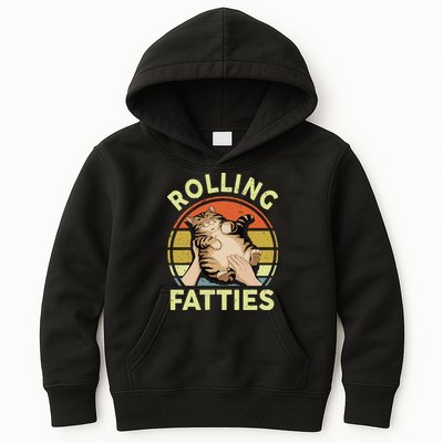 Rolling Fatties Funny Tabby Cat Breed Mom Dad Kitten Retro Kids Hoodie