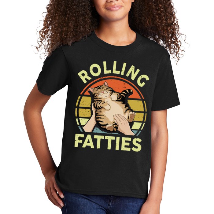 Rolling Fatties Funny Tabby Cat Breed Mom Dad Kitten Retro Kids T-Shirt
