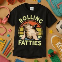Rolling Fatties Funny Tabby Cat Breed Mom Dad Kitten Retro Kids T-Shirt