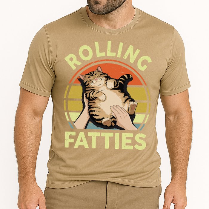 Rolling Fatties Funny Tabby Cat Breed Mom Dad Kitten Retro Cooling Performance Crew T-Shirt