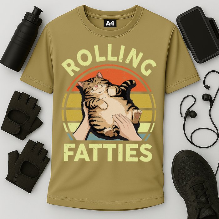Rolling Fatties Funny Tabby Cat Breed Mom Dad Kitten Retro Cooling Performance Crew T-Shirt