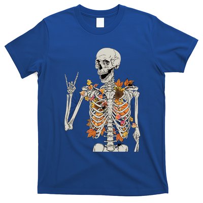 Retro Funny Fall Skeleton Autumn Leaves Peace Halloween Fall Great Gift T-Shirt