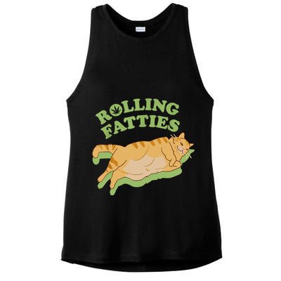 Rolling Fatties Funny Weed Cat Marijuana Ladies PosiCharge Tri-Blend Wicking Tank
