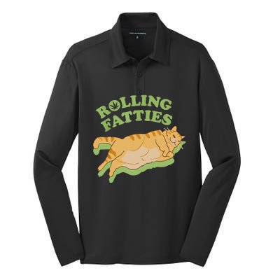 Rolling Fatties Funny Weed Cat Marijuana Silk Touch Performance Long Sleeve Polo