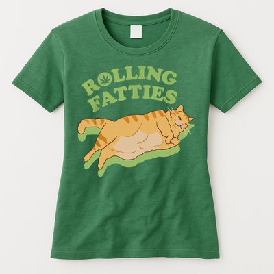 Rolling Fatties Funny Weed Cat Marijuana Womens T-Shirt