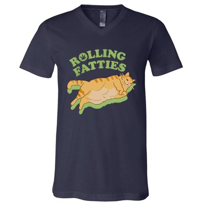 Rolling Fatties Funny Weed Cat Marijuana V-Neck T-Shirt