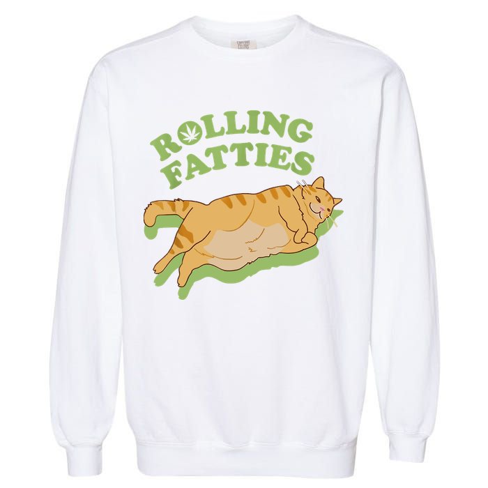 Rolling Fatties Funny Weed Cat Marijuana Garment-Dyed Sweatshirt
