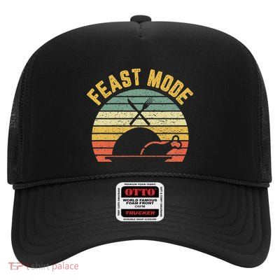 Retro Funny Feast Mode Thanksgiving High Crown Mesh Back Trucker Hat