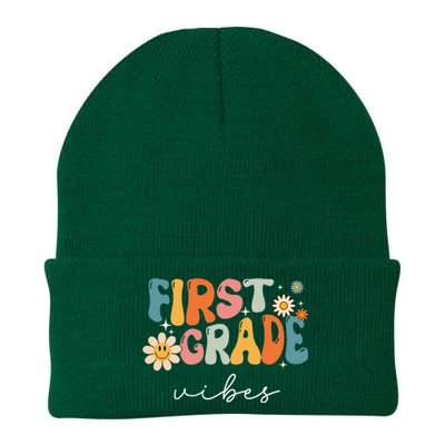 Retro First Grade Vibes 1st Grade Team First Day Of School Knit Cap Winter Beanie