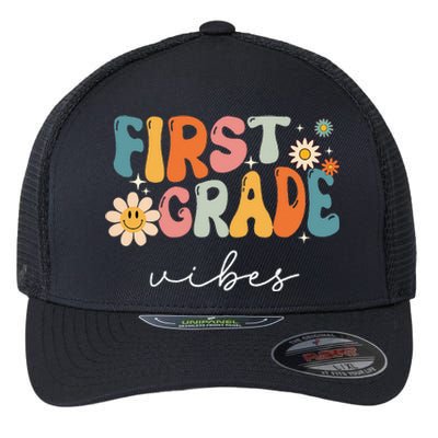 Retro First Grade Vibes 1st Grade Team First Day Of School Flexfit Unipanel Trucker Cap