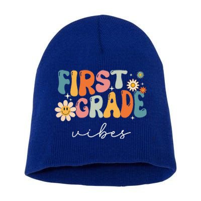 Retro First Grade Vibes 1st Grade Team First Day Of School Short Acrylic Beanie