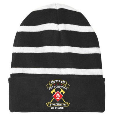 Retired Firefighter Gift Fireman Retirement Firefighter Striped Beanie with Solid Band