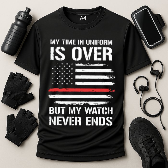 Retired Firefighter Gifts Shirts Thin Red Line Cooling Performance Crew T-Shirt