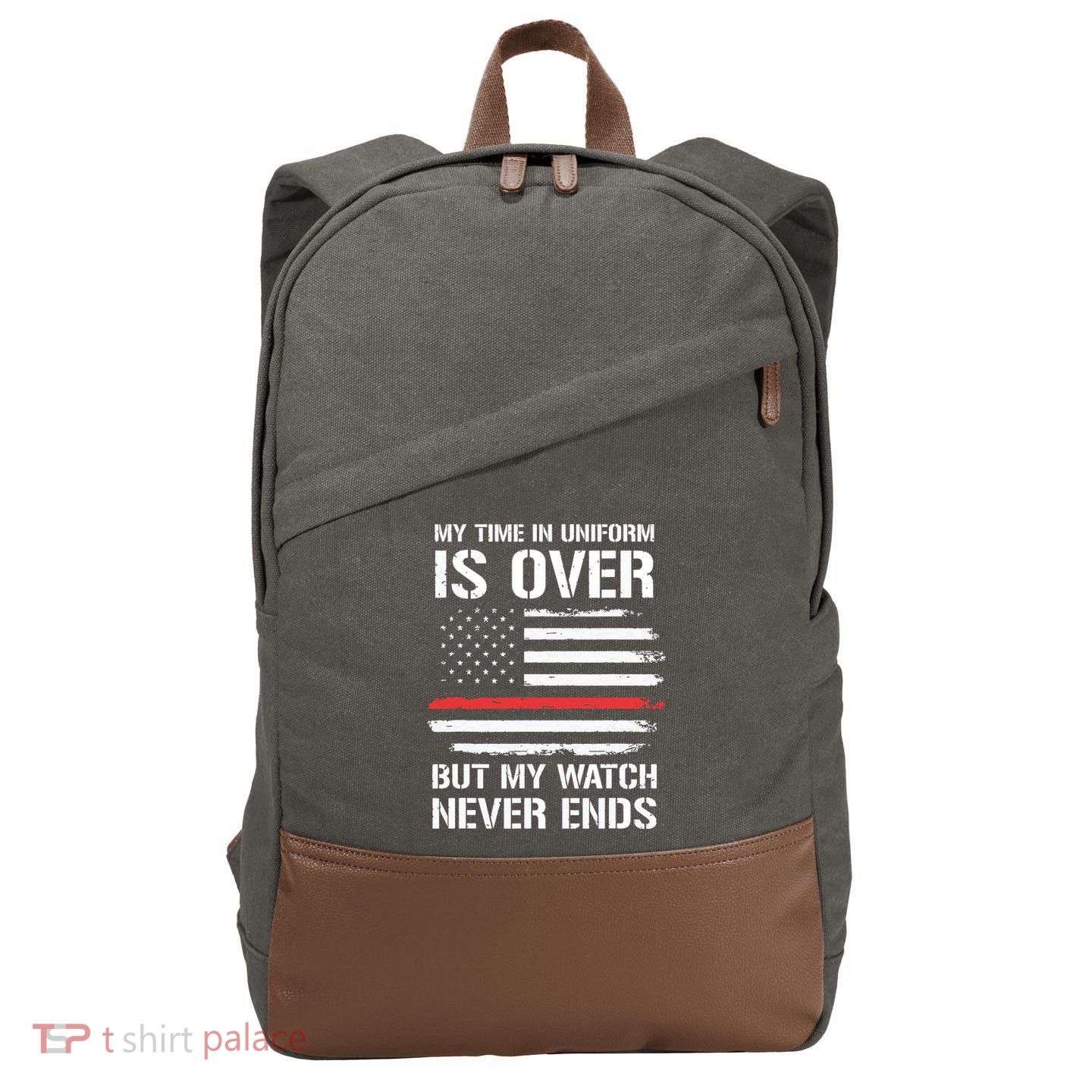 Retired Firefighter Gifts Shirts Thin Red Line Cotton Canvas Backpack