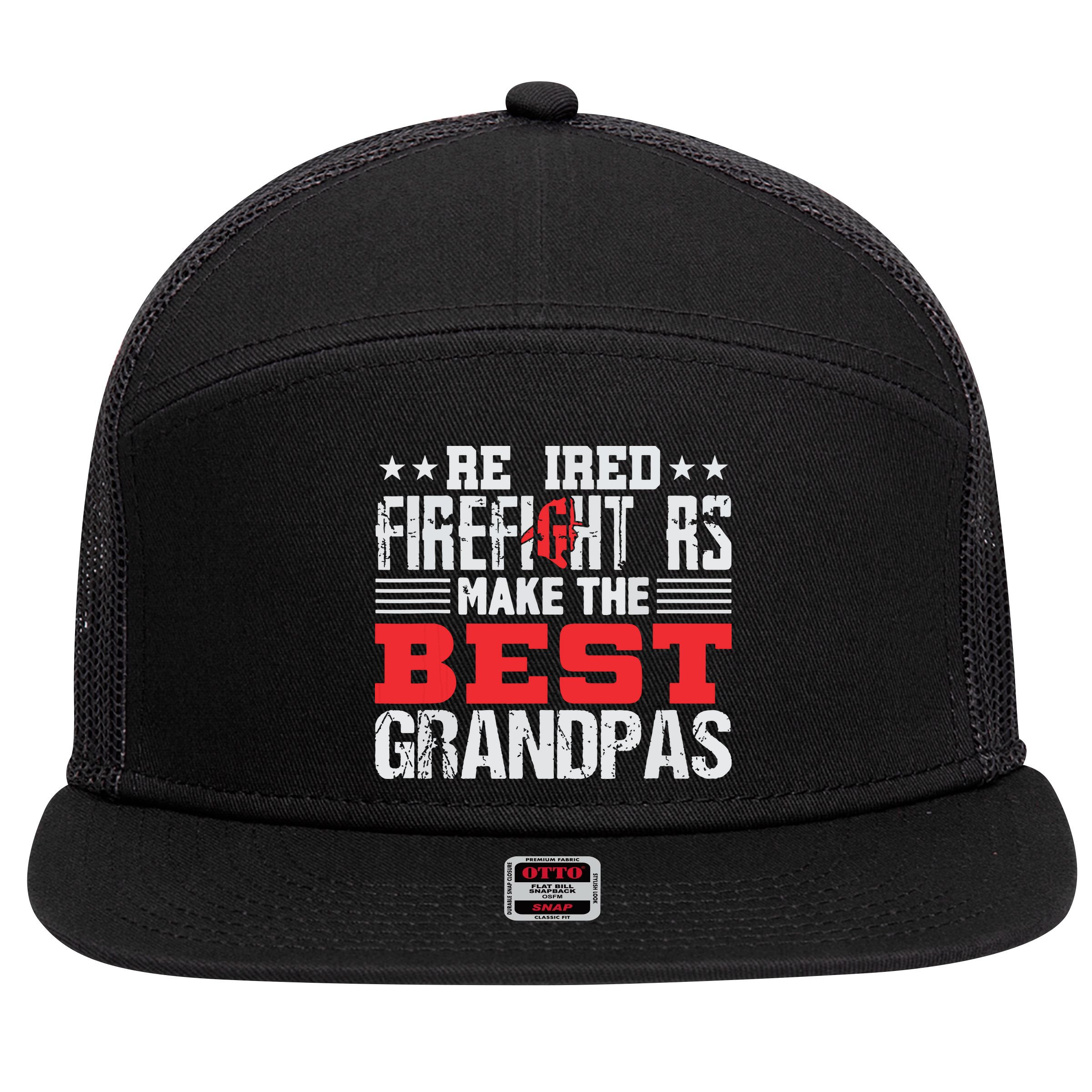 Retired Firefighter Grandpa Fireman Retirement Gift 7 Panel Mesh Trucker Snapback Hat