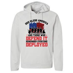 Red Friday God Bless America Military Veteran Gift Performance Fleece Hoodie