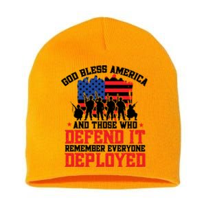 Red Friday God Bless America Military Veteran Gift Short Acrylic Beanie