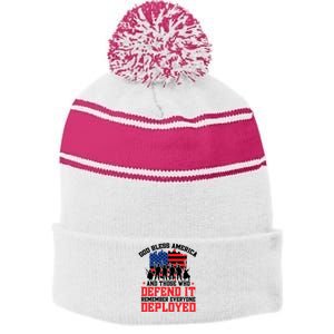 Red Friday God Bless America Military Veteran Gift Stripe Pom Pom Beanie