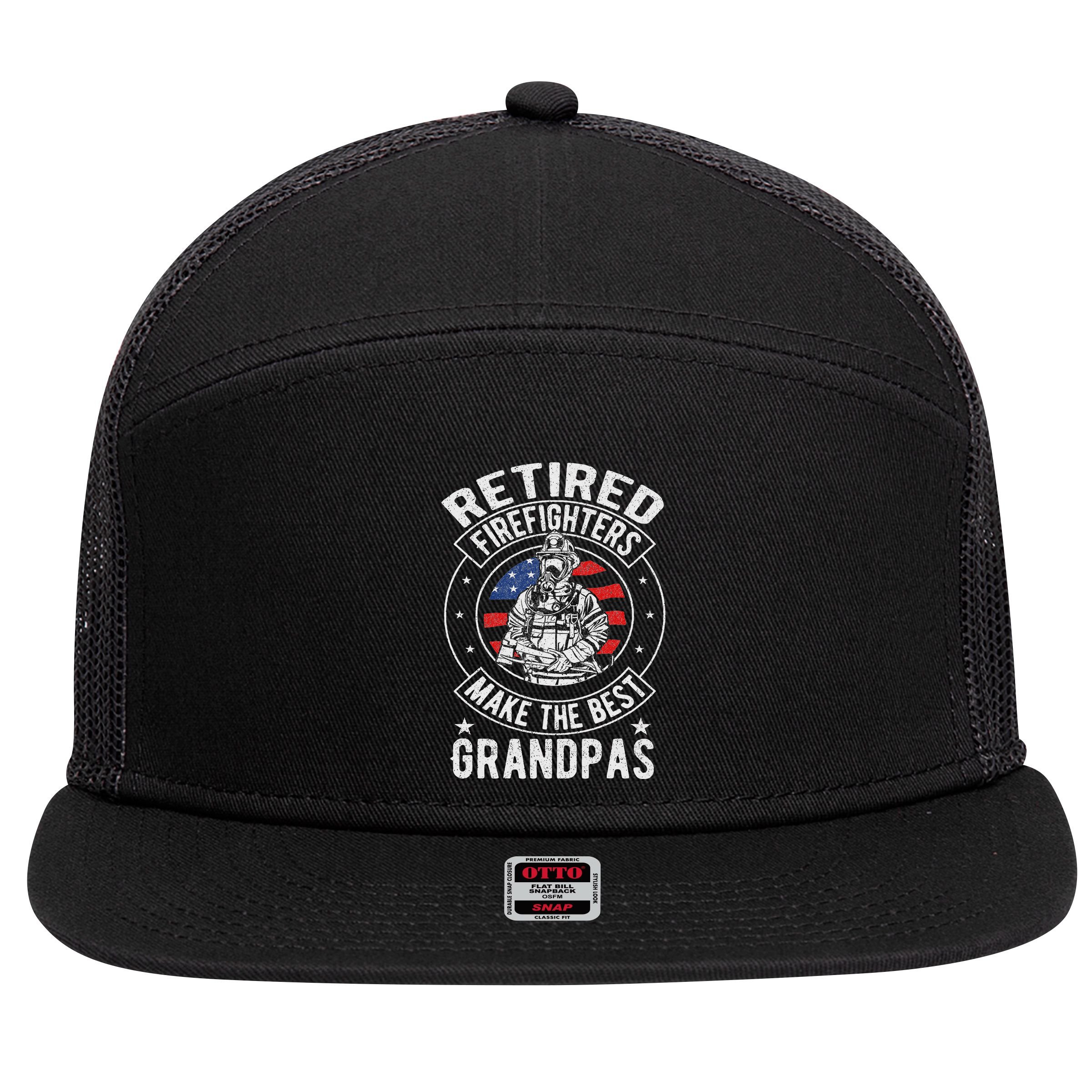 Retired Firefighter Grandpa Fireman Retirement 7 Panel Mesh Trucker Snapback Hat