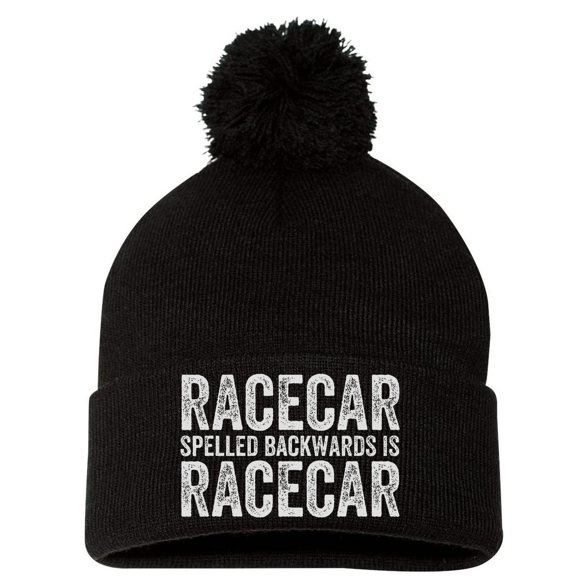 Racecar For Gift Mechanic Fast Race Car Racing Funny Pom Pom 12in Knit Beanie