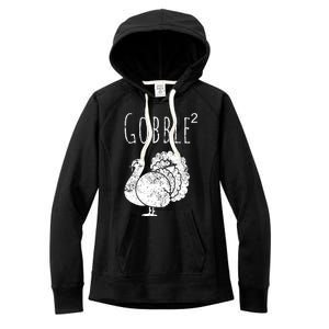 Retro Funny Gobble Squared Turkey Day Math Thanksgiving Joke Women's Fleece Hoodie