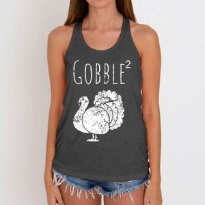 Retro Funny Gobble Squared Turkey Day Math Thanksgiving Joke Women's Knotted Racerback Tank