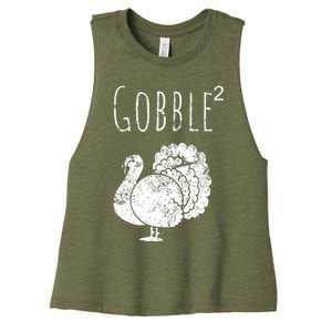 Retro Funny Gobble Squared Turkey Day Math Thanksgiving Joke Women's Racerback Cropped Tank